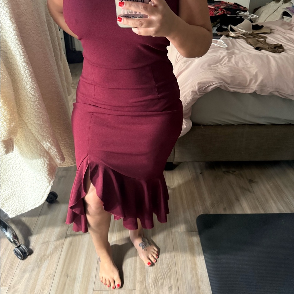 Miusol Burgundy Asymmetrical Dress